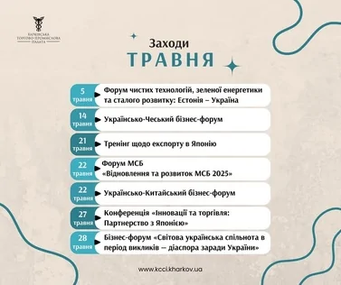 Анонс заходів травня від Харківської ТПП